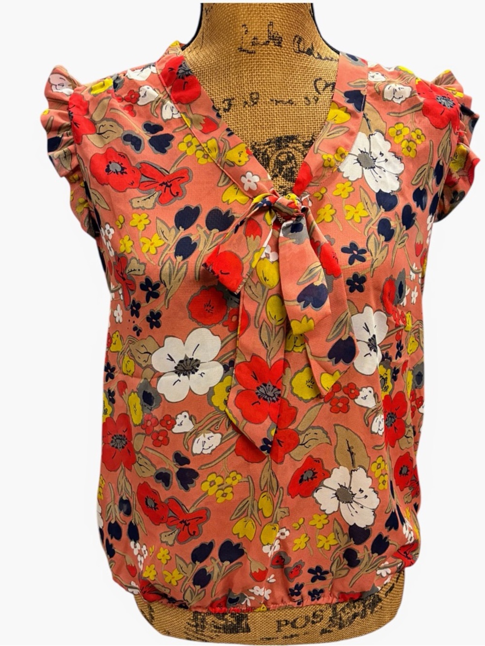 Women’s Eyelash Couture Multicolor Floral Sleeveless Tie Front Top sz-L